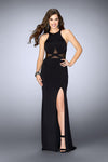 Cutout Slit Wrap Sheer Open-Back Jeweled Back Zipper Jersey Jeweled Neck Sheath Floor Length Sheath Dress/Evening Dress with a Brush/Sweep Train