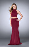 Jersey Floor Length Natural Waistline Back Zipper Beaded Fitted Cutout Open-Back Collared Halter Evening Dress