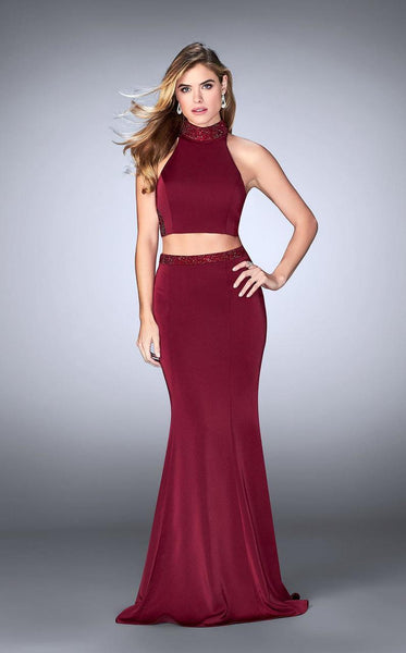 Floor Length Jersey Collared Halter Cutout Back Zipper Open-Back Fitted Beaded Natural Waistline Evening Dress