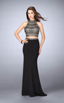 High-Neck Jersey Illusion Belted Open-Back Jeweled Beaded Back Zipper Sheath Floor Length Sheath Dress/Evening Dress with a Brush/Sweep Train