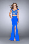 Cap Sleeves Beaded Slit Sheer Back Zipper Sweetheart Natural Waistline Floor Length Evening Dress/Prom Dress