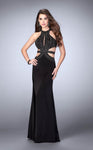 Natural Waistline Floor Length Halter High-Neck Jersey Racerback Beaded Belted Back Zipper Cutout Pageant Dress/Prom Dress