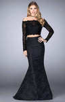 Long Sleeves Off the Shoulder Natural Waistline Lace Mermaid Open-Back Back Zipper Jacquard Dress