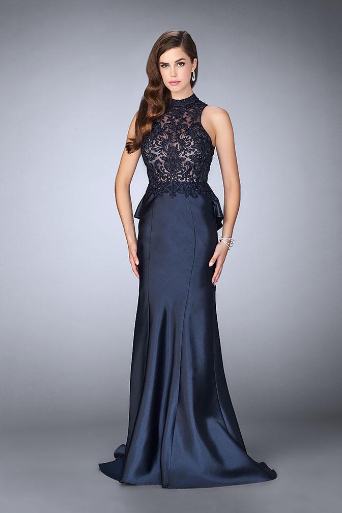 La Femme Gigi - 24651 Sheer Lace Halter Style Mikado Prom Dress
