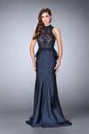 Sophisticated Collared Halter Sheer Back Zipper Lace Natural Waistline Evening Dress/Prom Dress With Ruffles