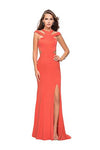 Cap Sleeves Jersey Sheath Open-Back Back Zipper Slit Cutout High-Neck Sheath Dress With Ruffles