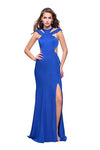 Cap Sleeves Sheath Slit Back Zipper Open-Back Cutout Jersey High-Neck Sheath Dress With Ruffles