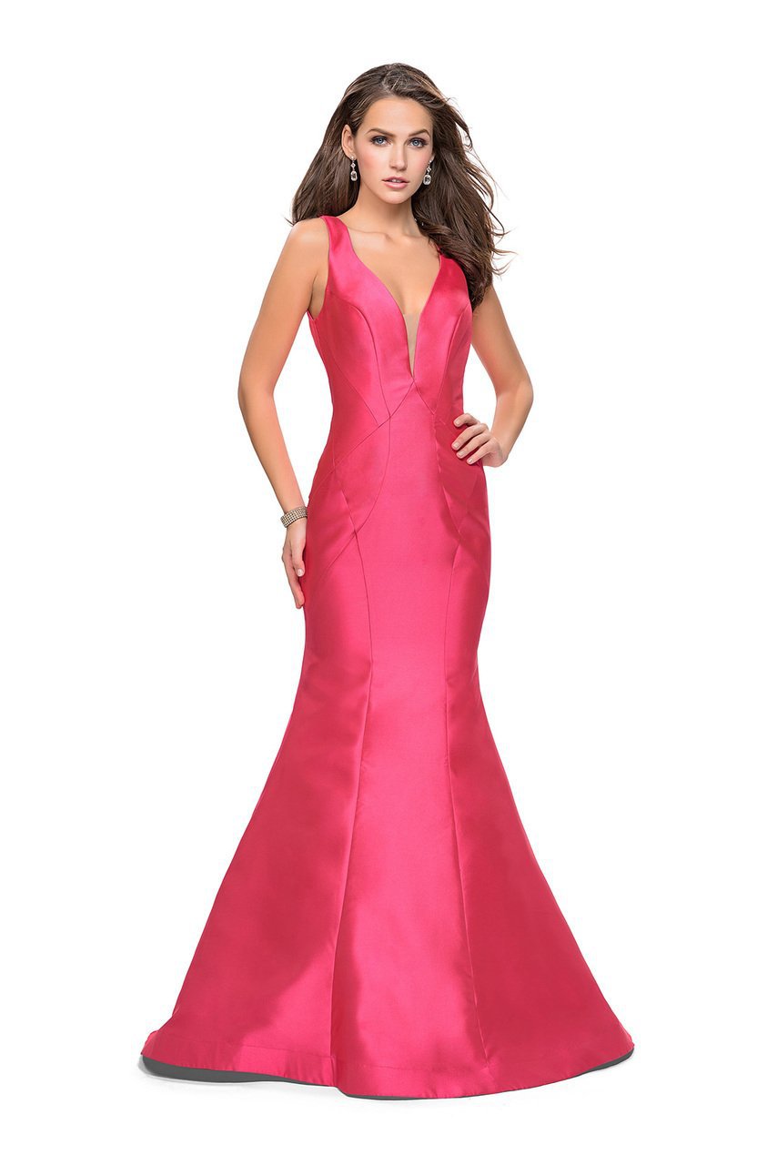 La Femme Gigi - 26046 Deep V-neck Mikado Mermaid Gown
