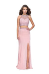 Halter Jersey Natural Waistline Sheath Floor Length Beaded Open-Back Illusion Slit Back Zipper Cutout Sleeveless Sheath Dress/Evening Dress with a Brush/Sweep Train