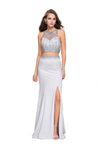 Sheath Floor Length Slit Cutout Beaded Open-Back Illusion Back Zipper Jersey Natural Waistline Halter Sleeveless Sheath Dress/Evening Dress with a Brush/Sweep Train