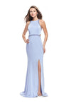 Sleeveless Halter Cutout Fitted Beaded Sheer Back Zipper Slit Darts Natural Waistline Jersey Sheath Sheath Dress/Evening Dress with a Brush/Sweep Train