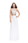 A-line Sleeveless Halter Belted Sheer Back Zipper Glittering Natural Waistline Dress