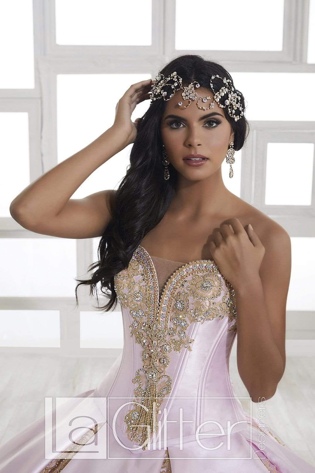 LA Glitter - 24029 Bejeweled Plunging Corset Bodice Ballgown
