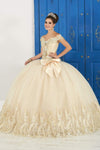 Basque Corset Waistline Off the Shoulder Beaded Glittering Ball Gown Dress With a Bow(s)