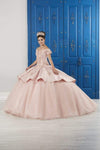 Off the Shoulder Peplum Applique Glittering Basque Waistline Plunging Neck Floral Print Ball Gown Dress