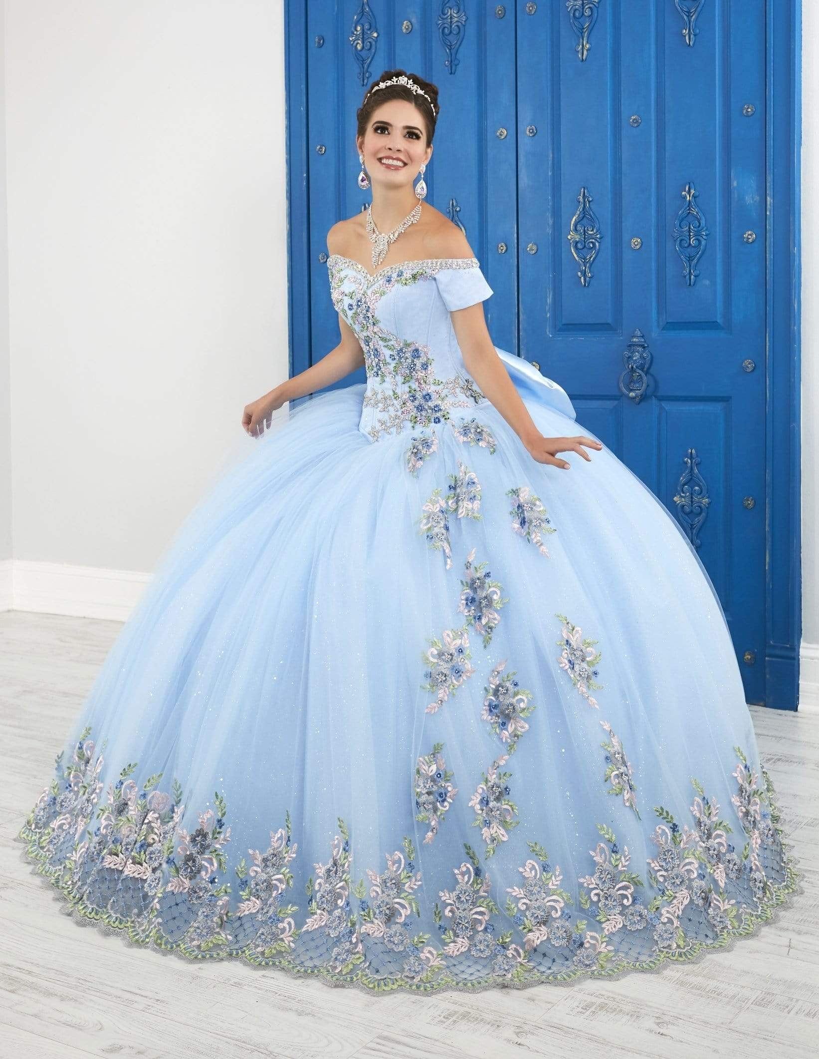 LA Glitter - 24049 Lace Off-Shoulder Tulle Ballgown
