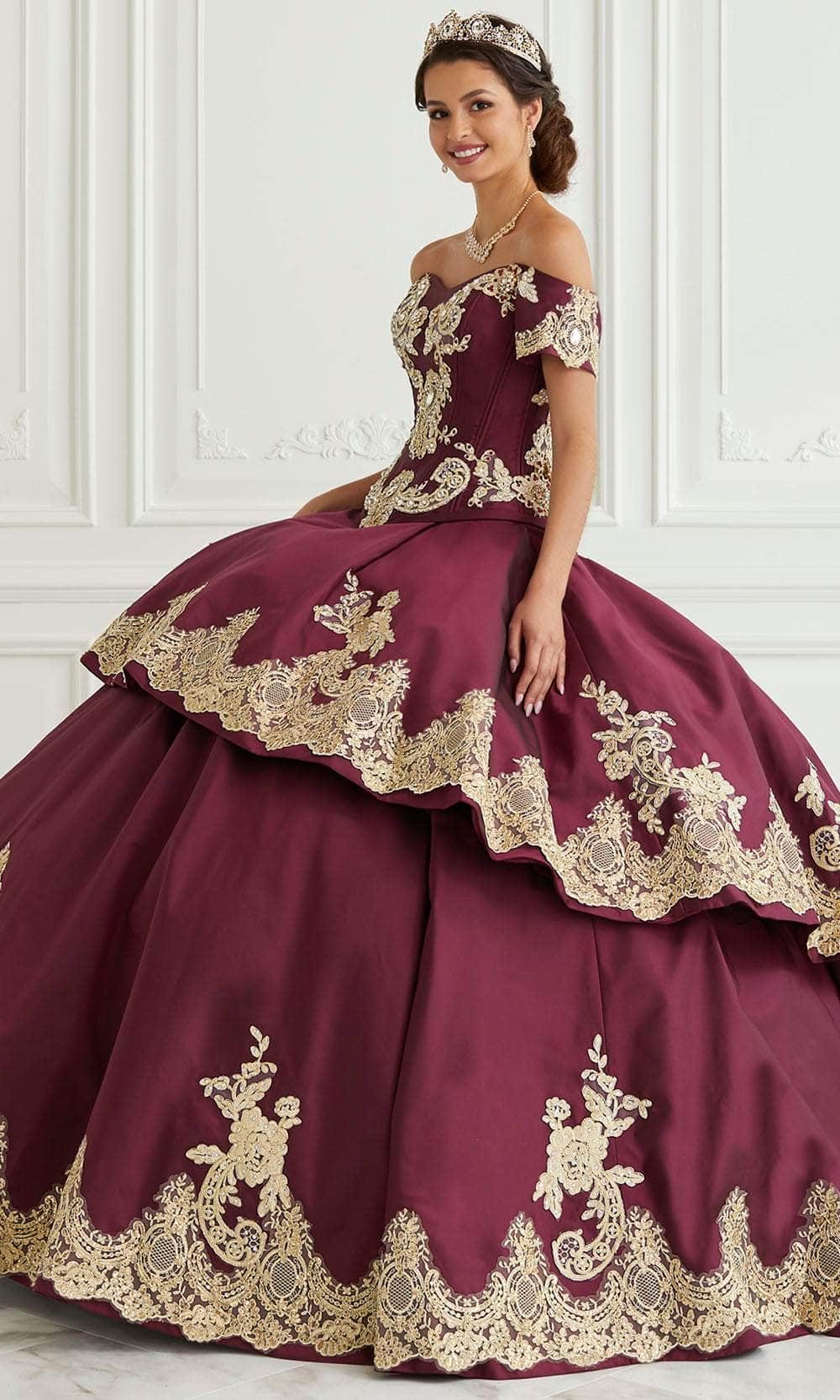 LA Glitter - 24094 Off Shoulder Lace Up Back Ballgown
