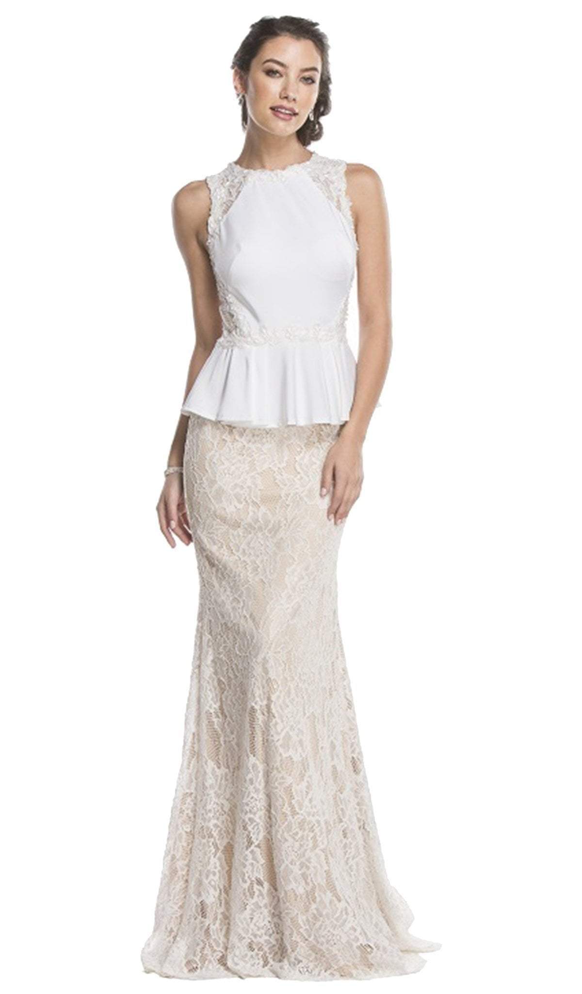 Aspeed Design - Lace Jewel Neck Sheath Evening Dress
