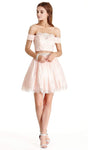 Sophisticated A-line Natural Waistline Off the Shoulder Lace Short Homecoming Dress