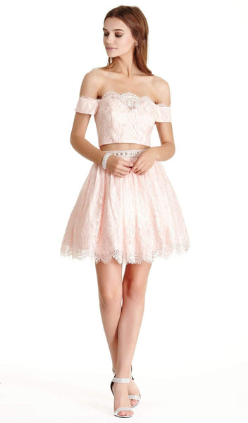 Sophisticated A-line Short Off the Shoulder Natural Waistline Lace Homecoming Dress