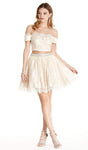 Sophisticated A-line Natural Waistline Lace Off the Shoulder Short Homecoming Dress