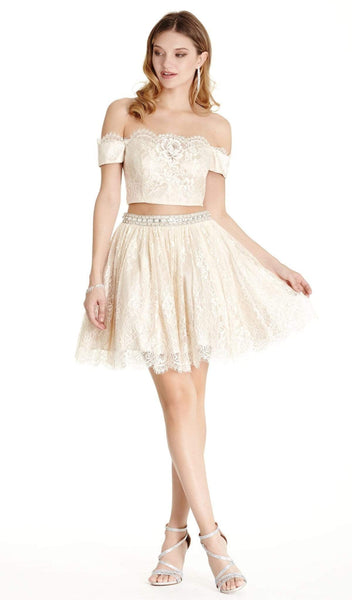 Sophisticated A-line Natural Waistline Short Off the Shoulder Lace Homecoming Dress