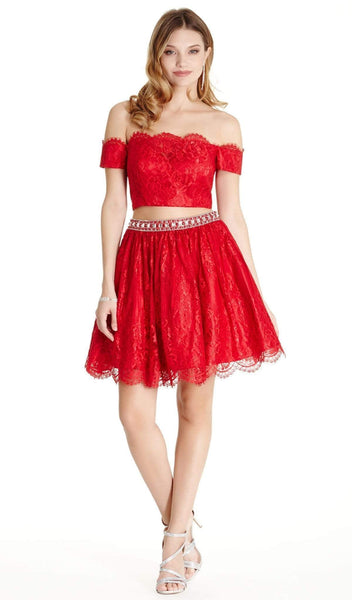 Sophisticated A-line Lace Off the Shoulder Natural Waistline Short Homecoming Dress