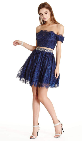 Sophisticated A-line Natural Waistline Lace Short Off the Shoulder Homecoming Dress