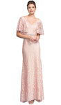 V-neck Fitted Natural Waistline Flutter Sleeves Lace Sheath Floor Length Sheath Dress/Mother-of-the-Bride Dress