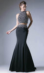 Halter Cutout Beaded Mermaid Party Dress with a Brush/Sweep Train
