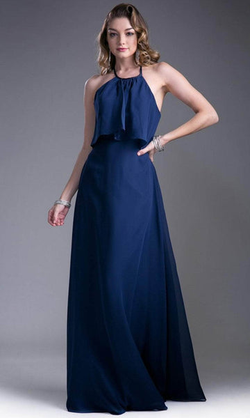 A-line Halter Floor Length Natural Waistline Sleeveless Sheath Flowy Slit Illusion Chiffon Sheath Dress