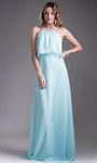 A-line Natural Waistline Sleeveless Chiffon Halter Sheath Floor Length Flowy Slit Illusion Sheath Dress