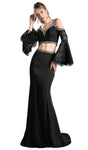 V-neck Wrap Fitted V Back Lace Sheath Bell Cold Shoulder Sleeves Sheath Dress/Prom Dress with a Brush/Sweep Train