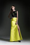 Floor Length Bateau Neck High-Neck Slit Back Zipper Peplum Illusion Cutout Mermaid Sleeveless Natural Waistline Dress