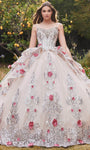Floral Print Sweetheart Sequined Tiered Lace-Up Applique Full-Skirt Floor Length Spaghetti Strap Basque Natural Waistline Ball Gown Prom Dress/Party Dress with a Brush/Sweep Train