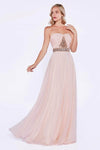 A-line Strapless Sweetheart Chiffon Jeweled Pleated Open-Back Flutter Sleeves Evening Dress