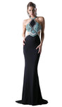 Sophisticated Cutout Fitted Sheath Floor Length Geometric Print Halter Sleeveless Sheath Dress with a Brush/Sweep Train