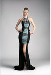 Sexy Mermaid Satin Sleeveless Halter High-Neck Open-Back Beaded Dress with a Brush/Sweep Train by Ladivine