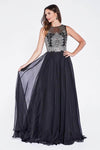 Tall A-line Natural Waistline Floor Length Applique Illusion Sheer Jeweled Flutter Sleeves Sweetheart Party Dress