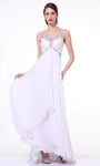 A-line Beaded Trim Basque Waistline General Print Flutter Sleeves Sleeveless Illusion Back Zipper Scoop Neck Sweetheart Floor Length Dress with a Brush/Sweep Train