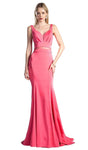 V-neck Sheath Cutout Illusion Sheer Ruched Floor Length Plunging Neck Sheath Dress with a Brush/Sweep Train With Ruffles