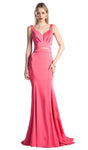 V-neck Ruched Illusion Cutout Sheer Floor Length Plunging Neck Sheath Sheath Dress with a Brush/Sweep Train With Ruffles