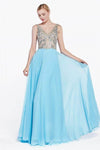 Sophisticated A-line V-neck Fall Bell Sleeves Shirred Beaded Sheer Chiffon Evening Dress