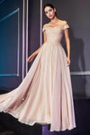 A-line Slit Fitted Back Zipper Beaded V Back Cap Sleeves Off the Shoulder Natural Waistline Evening Dress/Party Dress