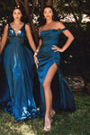 Sexy A-line V-neck Empire Waistline Floor Length Satin Fitted Ruched V Back Slit Banding Flowy Back Zipper Sleeveless Prom Dress