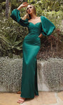 Sophisticated Satin Sheath Sweetheart Open-Back Wrap Slit Draped Ruched Bishop Sleeves Sheath Dress by Ladivine