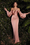 Sophisticated Floor Length Bishop Sleeves Satin Sweetheart Sheath Open-Back Ruched Wrap Draped Slit Back Zipper Natural Waistline Sheath Dress