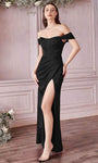 Slit Lace-Up Fitted Draped Floor Length Sheath Satin Basque Corset Waistline Off the Shoulder Sheath Dress