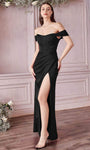 Fitted Slit Lace-Up Draped Basque Corset Waistline Floor Length Off the Shoulder Satin Sheath Sheath Dress