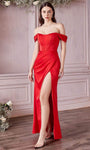 Off the Shoulder Lace-Up Fitted Draped Slit Sheath Satin Floor Length Basque Corset Waistline Sheath Dress